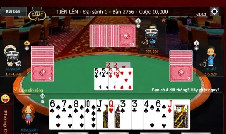 Giao diện chơi game Tiến Lên Miền Nam Nhà Cái K9WIN